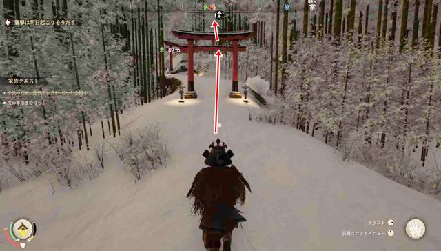 侍の長が待ち構えている大きな恵比寿神社までの道筋