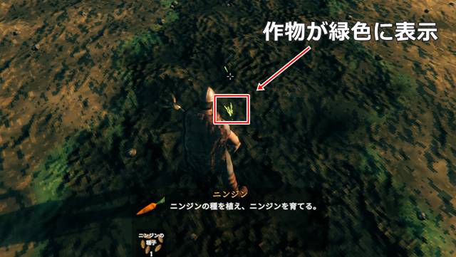 作物の種が緑色に表示