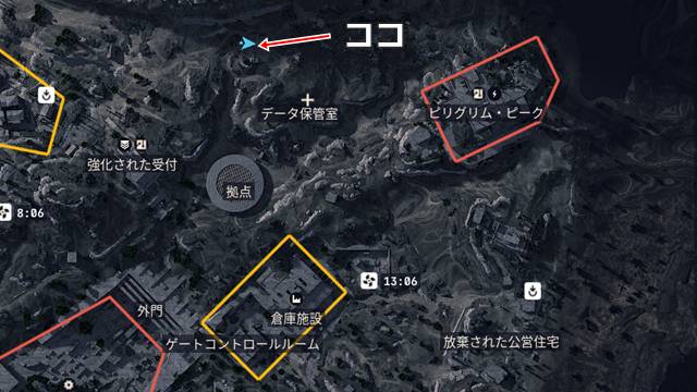 データ保管室の北にある教会の場所