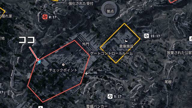 チェックポイントの西側の建物