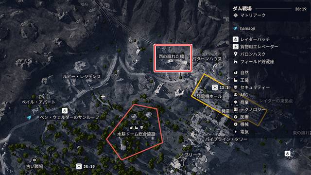 西の崩れた橋の場所