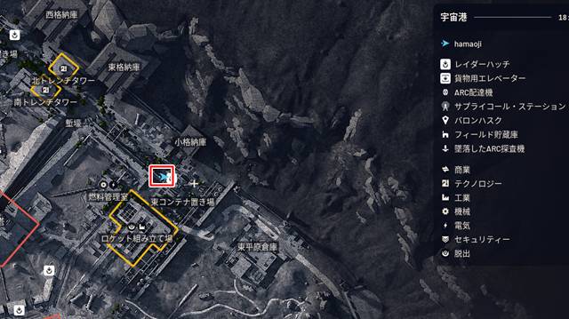 宇宙港の北側にある塹壕ハッチ・東の近く