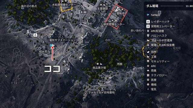 電気サブステーションの南にあるフィールド貯蔵庫の場所