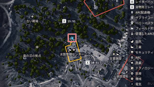 水質管理センターの下にある取水口の場所(マップ)