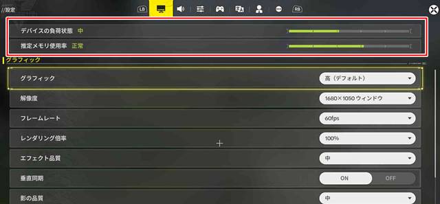 デバイス負荷状態と推定メモリ使用率