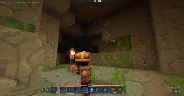 20ブロックくらいの場所で鉄鉱石を発見