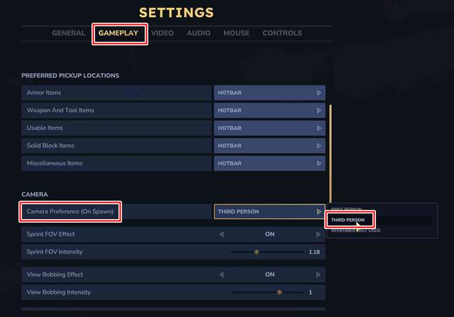 Hytaleのスポーン時カメラの固定の設定