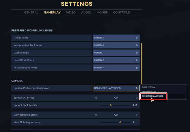 Hytaleの前回使用時のカメラを記憶させる設定
