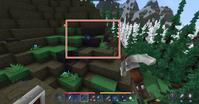 雪山の斜面でコバルト鉱石を発見