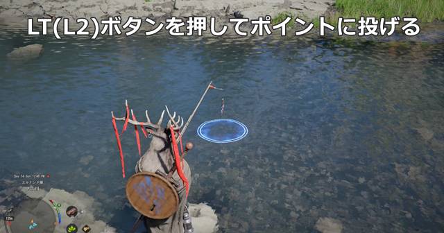 ルアーを水に投げる