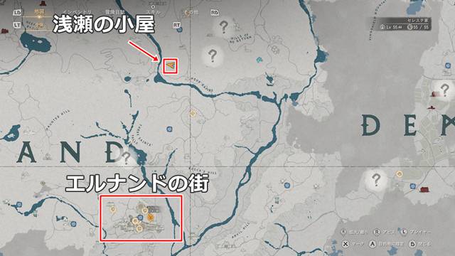 浅瀬の小屋の場所(マップ)