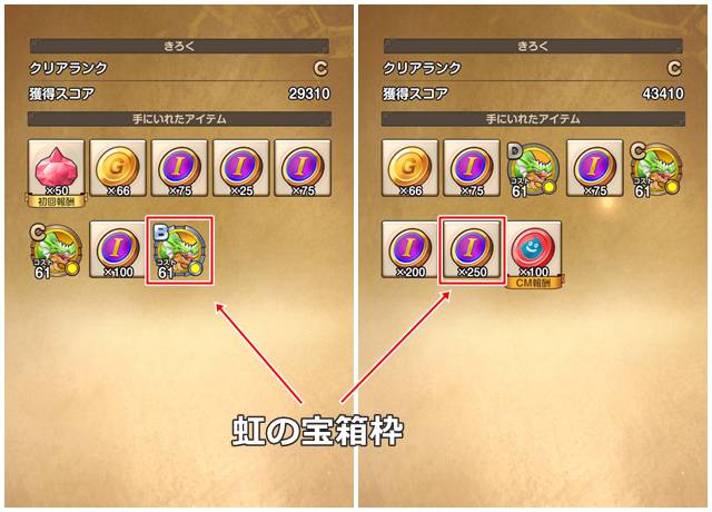 Dランクの虹の宝箱枠の報酬内容