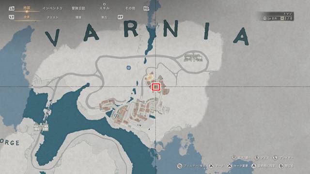 ヴァルニアの街にある食料品店の場所(マップ)