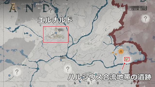 ハルシウス合流地帯の遺跡の場所(マップ)