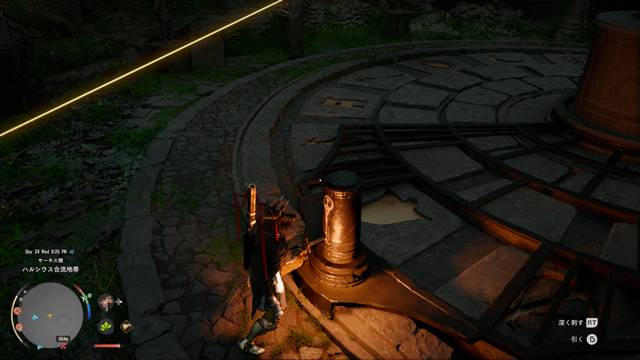 突きで柱に剣を刺す