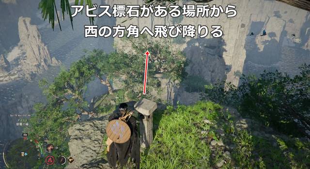 アビス標石の場所の西側から飛び降りる