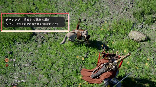 ダメージを受けずに盾で敵を５体倒す