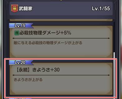 武闘家Lv20の「きようさ+30」