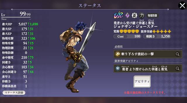 フェス限定ジョナサンのステータス