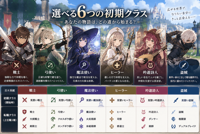 選べる初期クラスは6種類